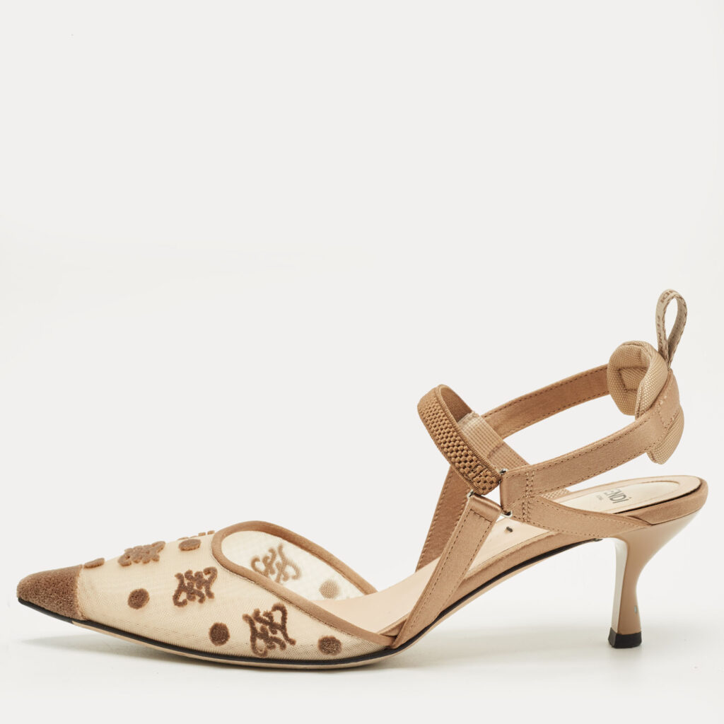 Fendi Brown/Beige Satin and Velvet Colibri Slingback Pumps Size 36 Fendi Brown/Beige Satin and Velvet Colibri Slingback Pumps Size 36