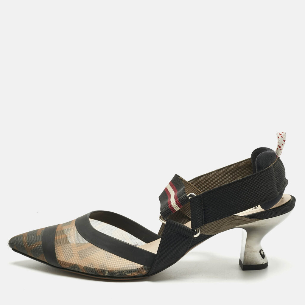 Fendi Black Canvas and Mesh Colibri Pumps Size 37 Fendi Black Canvas and Mesh Colibri Pumps Size 37