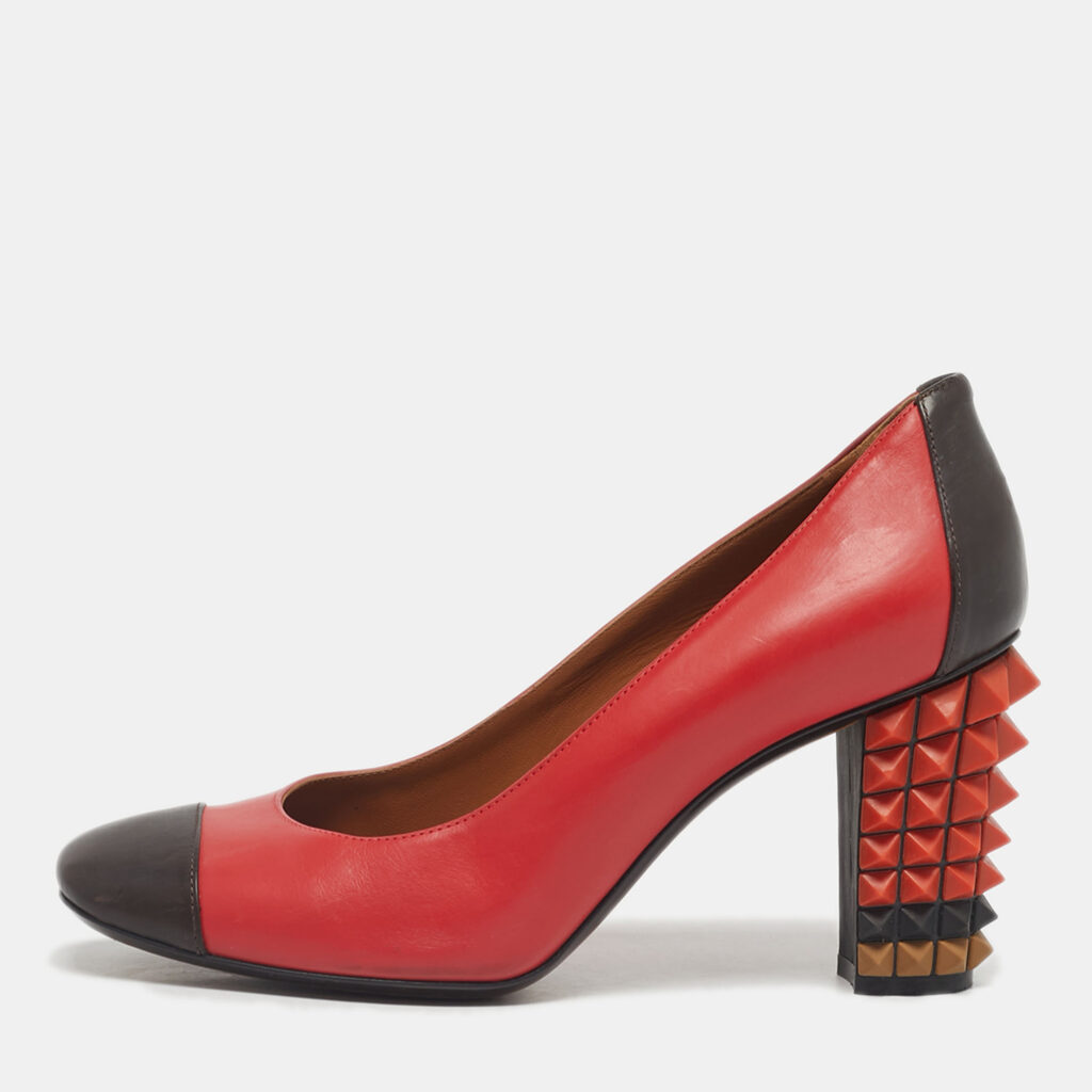 Fendi Multicolor Leather Studded Block Heel Pumps Size 37.5
