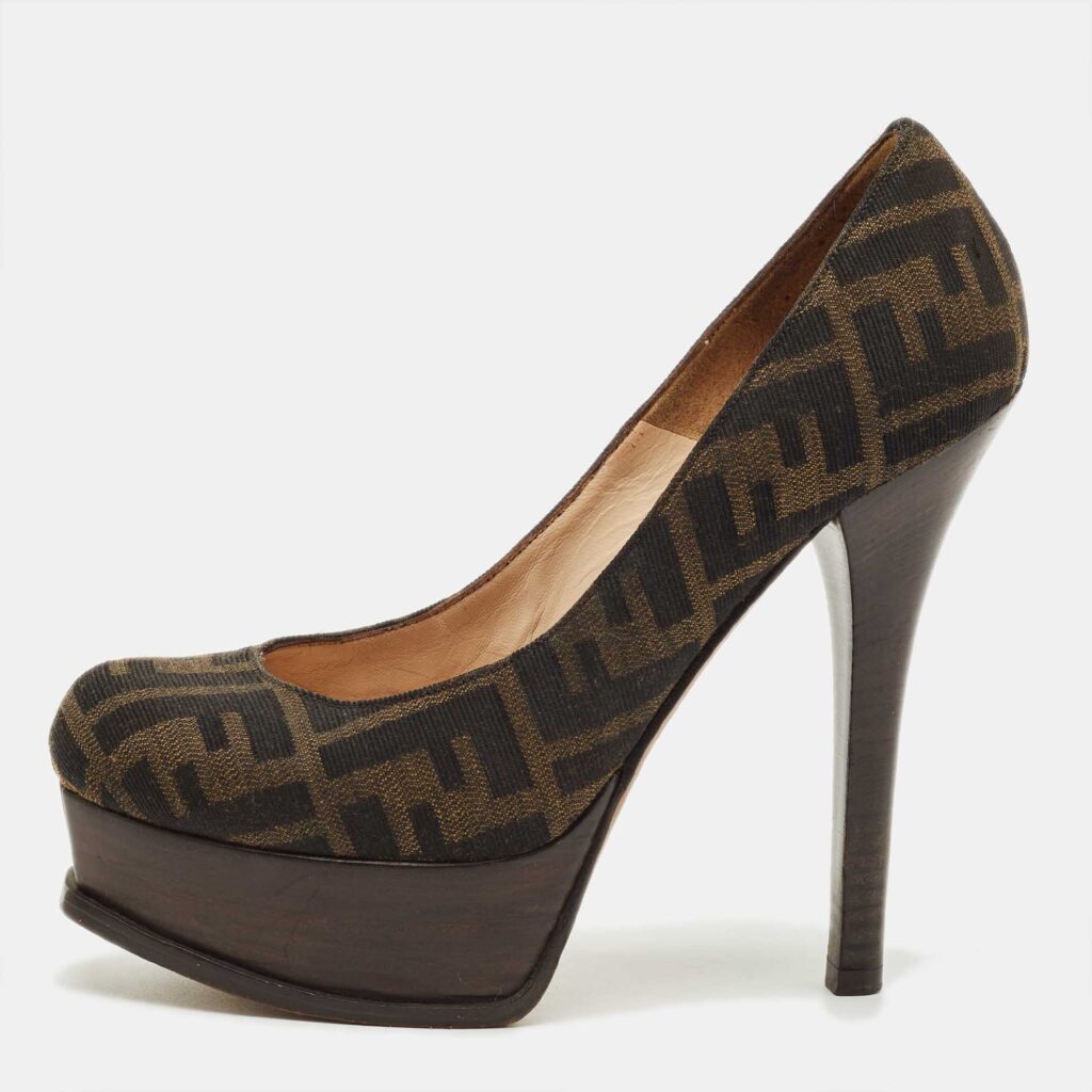 Fendi Brown Zucca Canvas Fendista Platform Pumps Size 37.5 Fendi Brown Zucca Canvas Fendista Platform Pumps Size 37.5