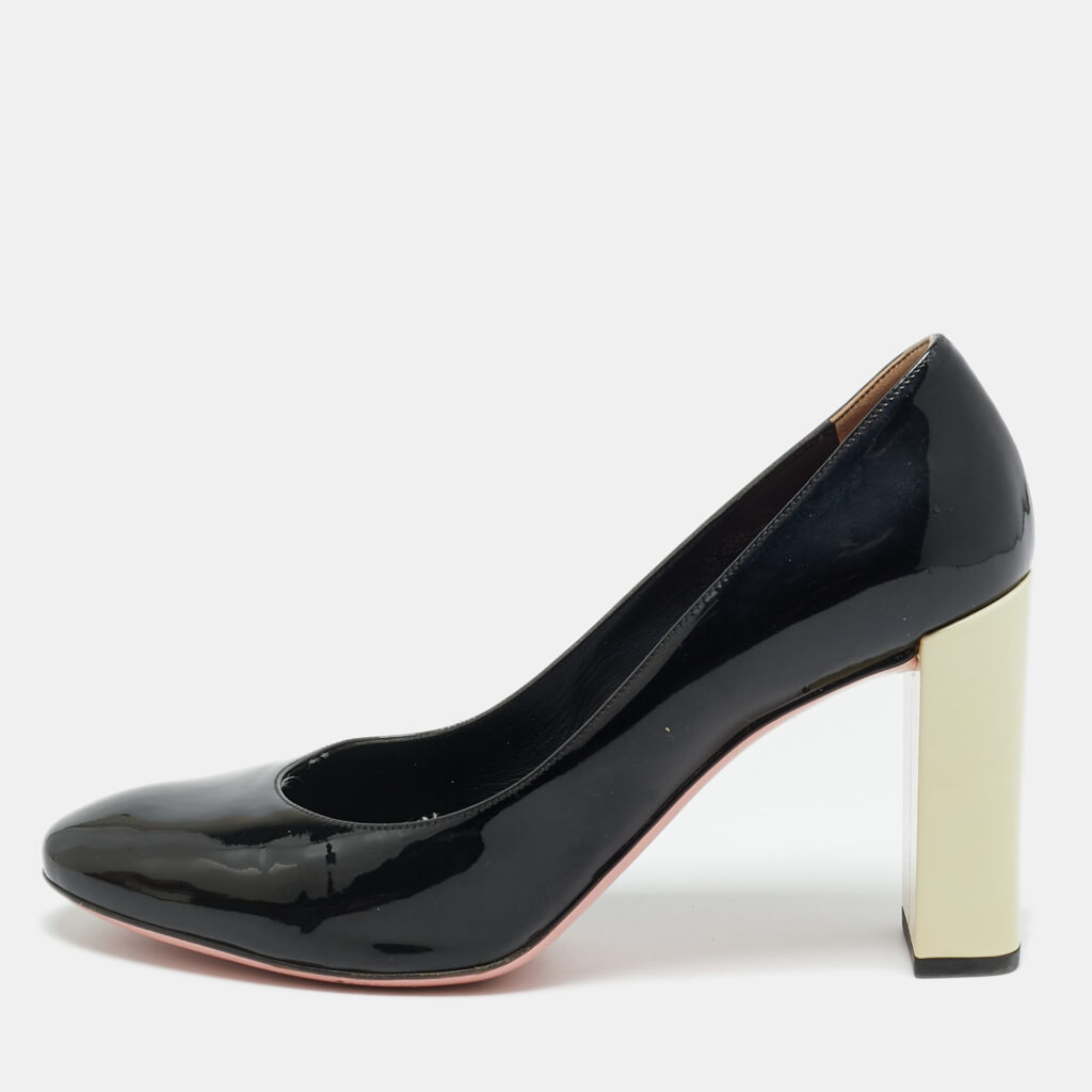 Fendi Black/Cream Patent Leather Block Heel Pumps Size 40