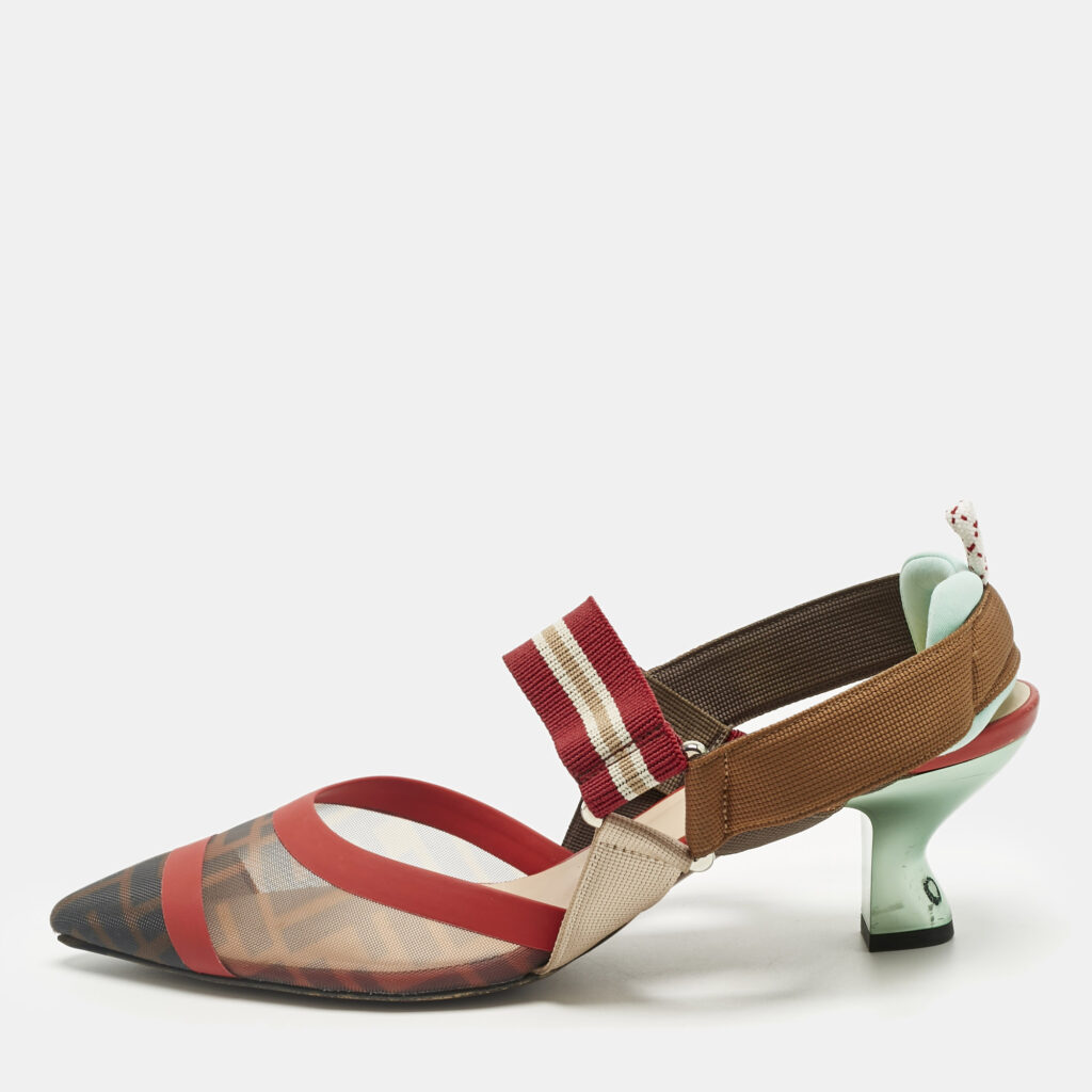 Fendi Multicolor Satin and Velvet Colibri Slingback Pumps Size 40 Fendi Multicolor Satin and Velvet Colibri Slingback Pumps Size 40