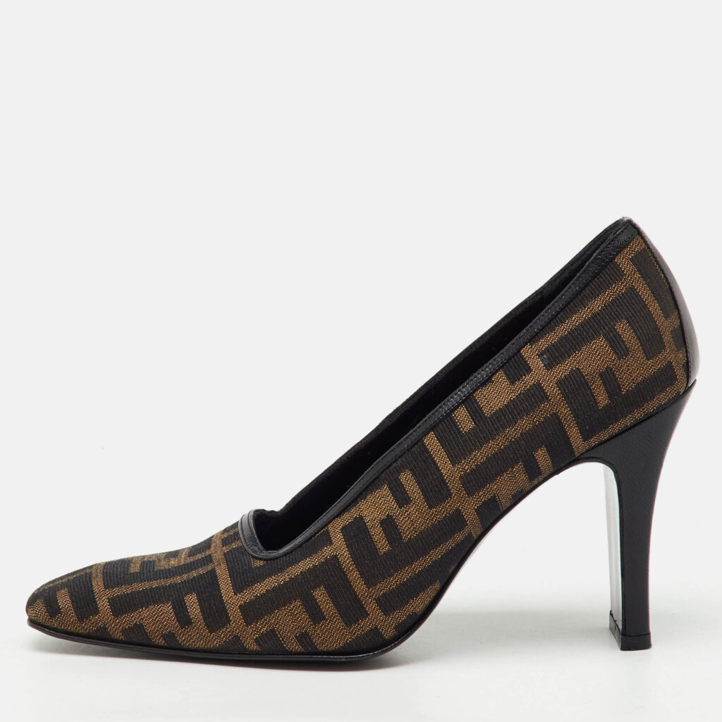 Fendi Brown/Black Zucca Canvas and Leather Pumps Size 36.5
