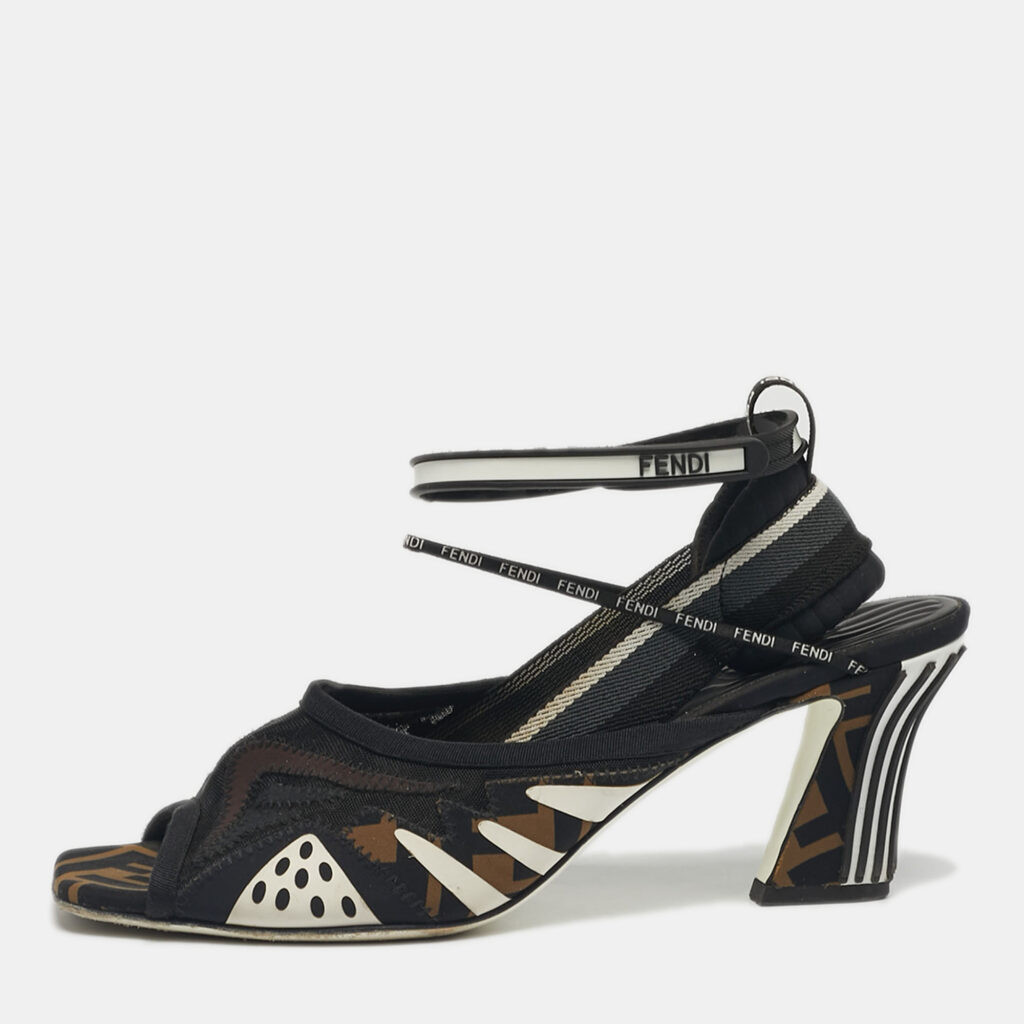 Fendi Black/Brown FF Neoprene and Mesh Freedom Patchwork Slingback Sandals Size 40 Fendi Black/Brown FF Neoprene and Mesh Freedom Patchwork Slingback Sandals Size 40