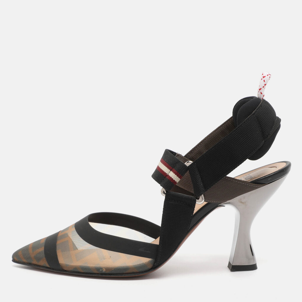 Fendi Multicolor Mesh And Fabric Colibri Slingback Pointed Toe Sandals Size 37.5 Fendi Multicolor Mesh And Fabric Colibri Slingback Pointed Toe Sandals Size 37.5