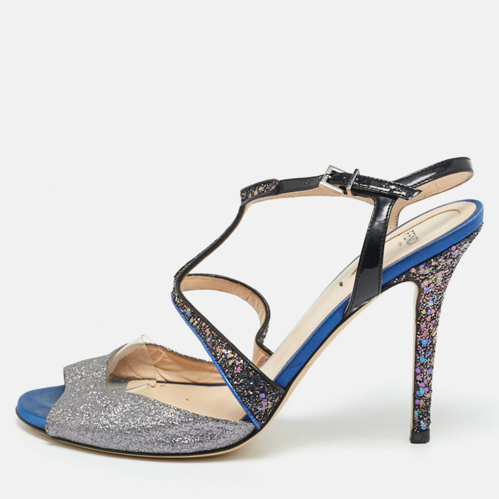 Fendi Multicolor Glitter and Patent Leather Ankle Strap Sandals Size 40 Fendi Multicolor Glitter and Patent Leather Ankle Strap Sandals Size 40