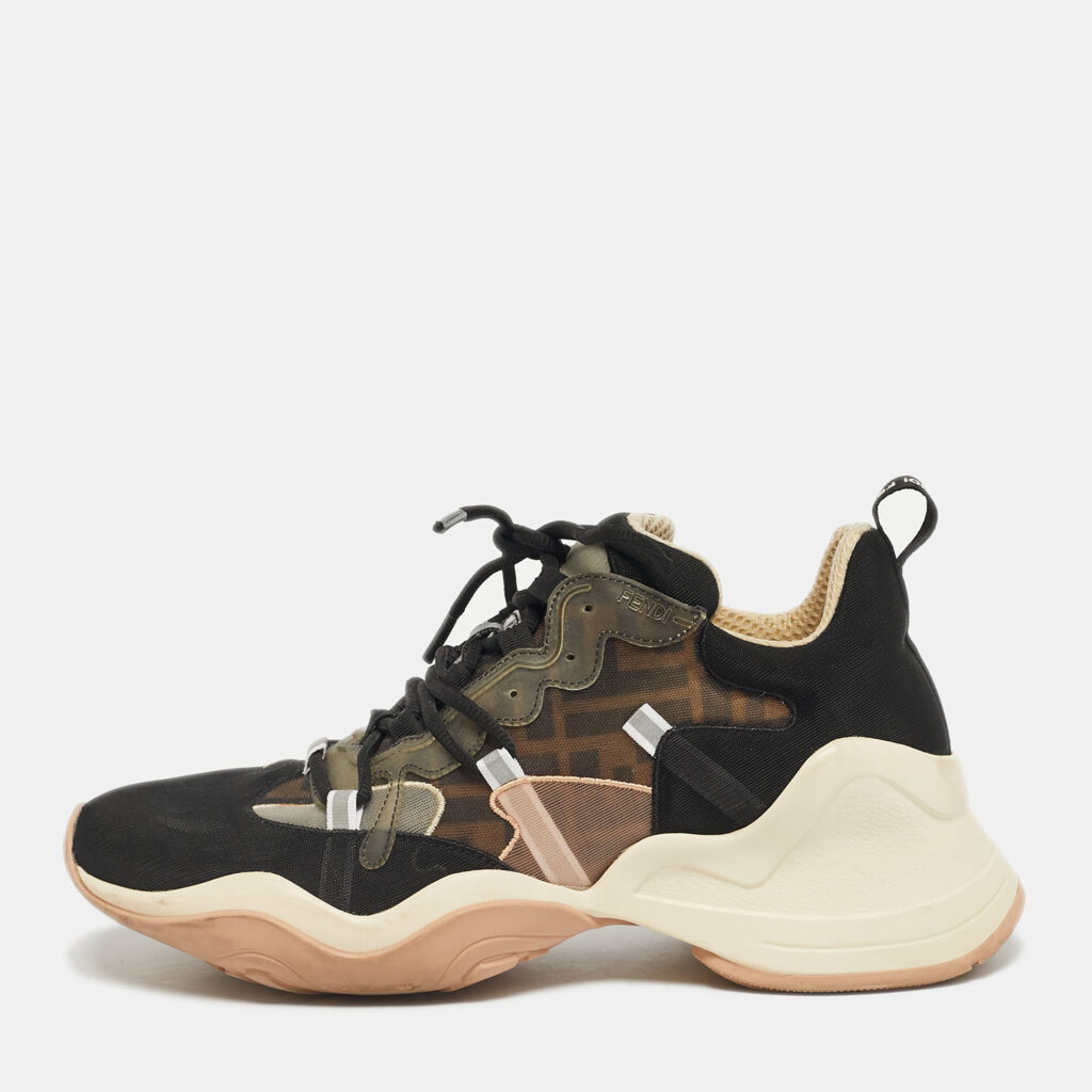 Fendi Black/Brown Zucca Mesh and PVC Fluid High Top Sneakers Size 39 Fendi Black/Brown Zucca Mesh and PVC Fluid High Top Sneakers Size 39