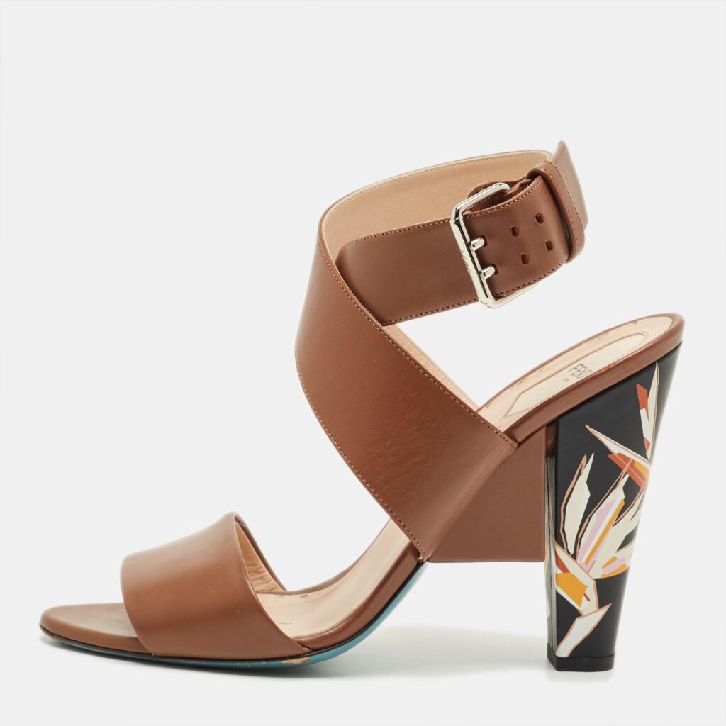 Fendi Brown Leather Ankle Strap Sandals Size 41