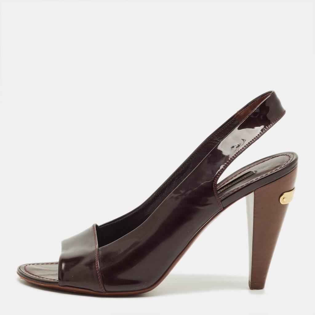Fendi Burgundy Patent Leather Ankle Strap Sandals Size 38