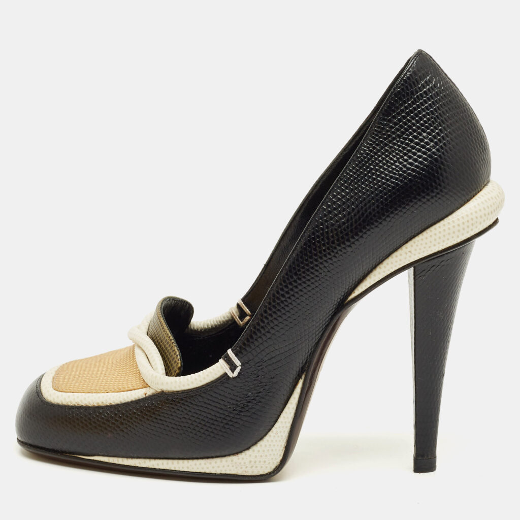 Fendi Black/White Lizard Embossed Leather Pumps Size 37.5 Fendi Black/White Lizard Embossed Leather Pumps Size 37.5