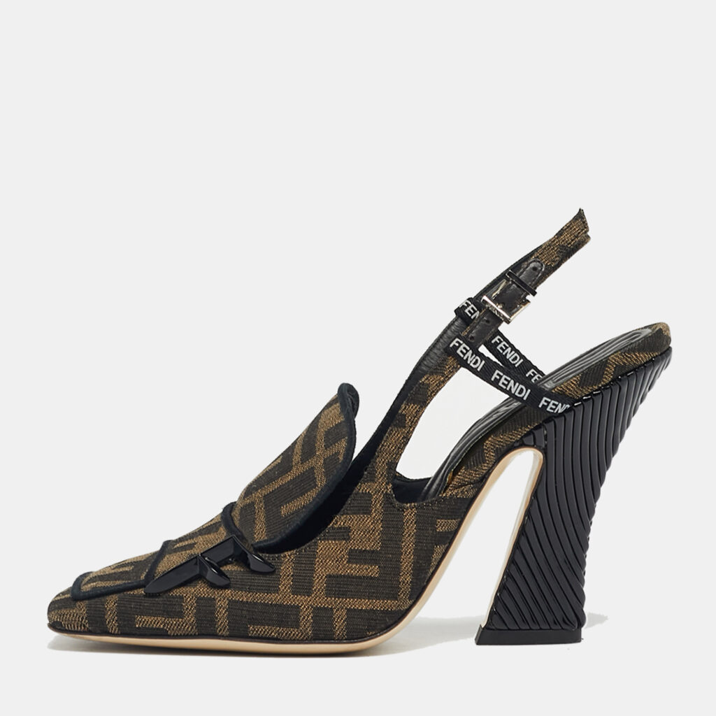 Fendi Tobacco Zucca Canvas FFreedom Slingback Pumps Size 36