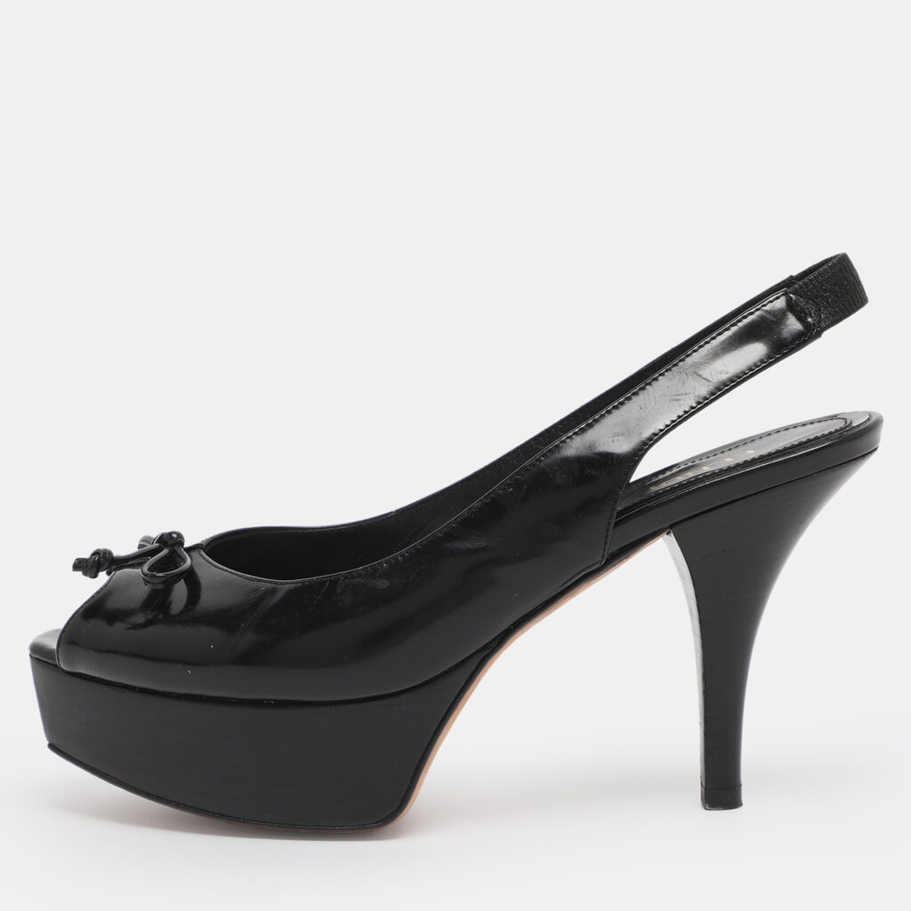 Fendi Black Leather Fendista Platform Slingback Pumps Size 36.5 Fendi Black Leather Fendista Platform Slingback Pumps Size 36.5
