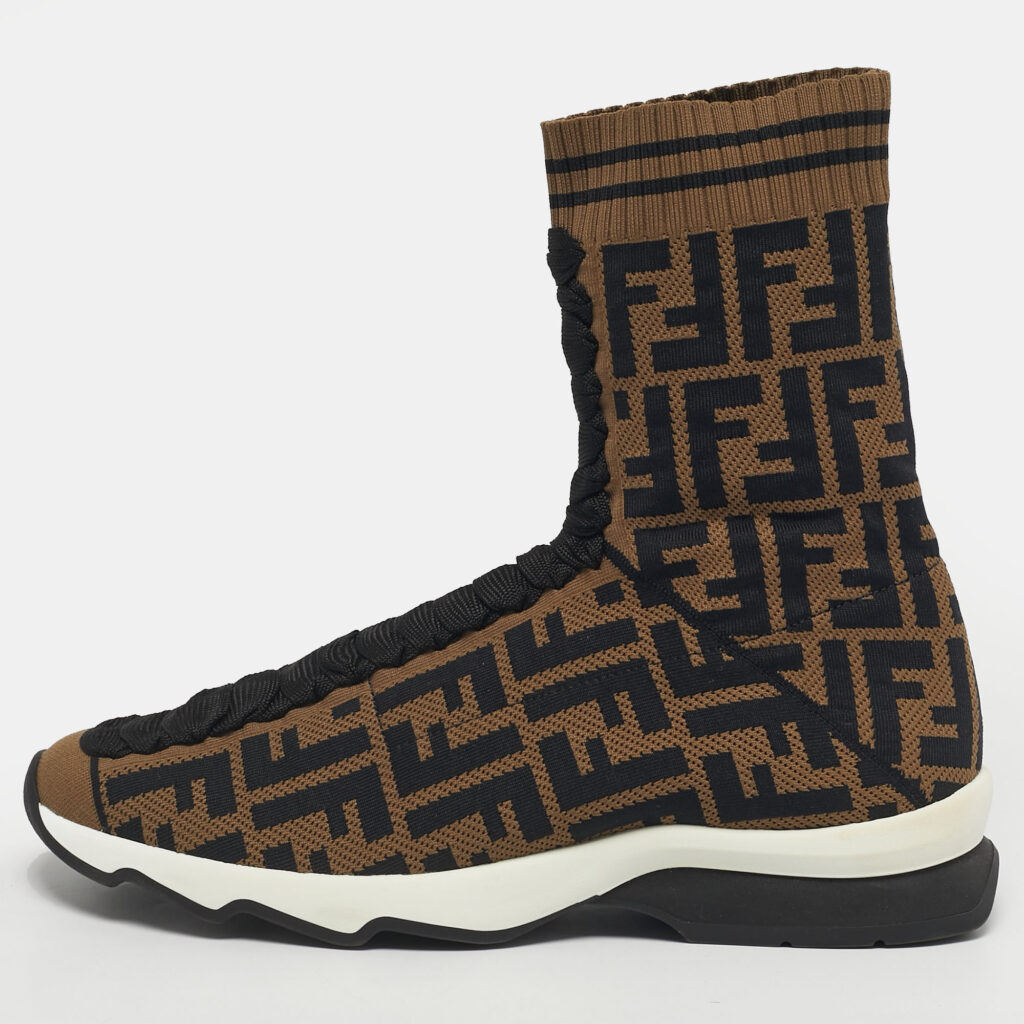 luxury-women-fendi-used-shoes-p1244352-002-1.jpg Fendi Brown/Black Zucca Knit Fabric Sock Sneakers Size 38