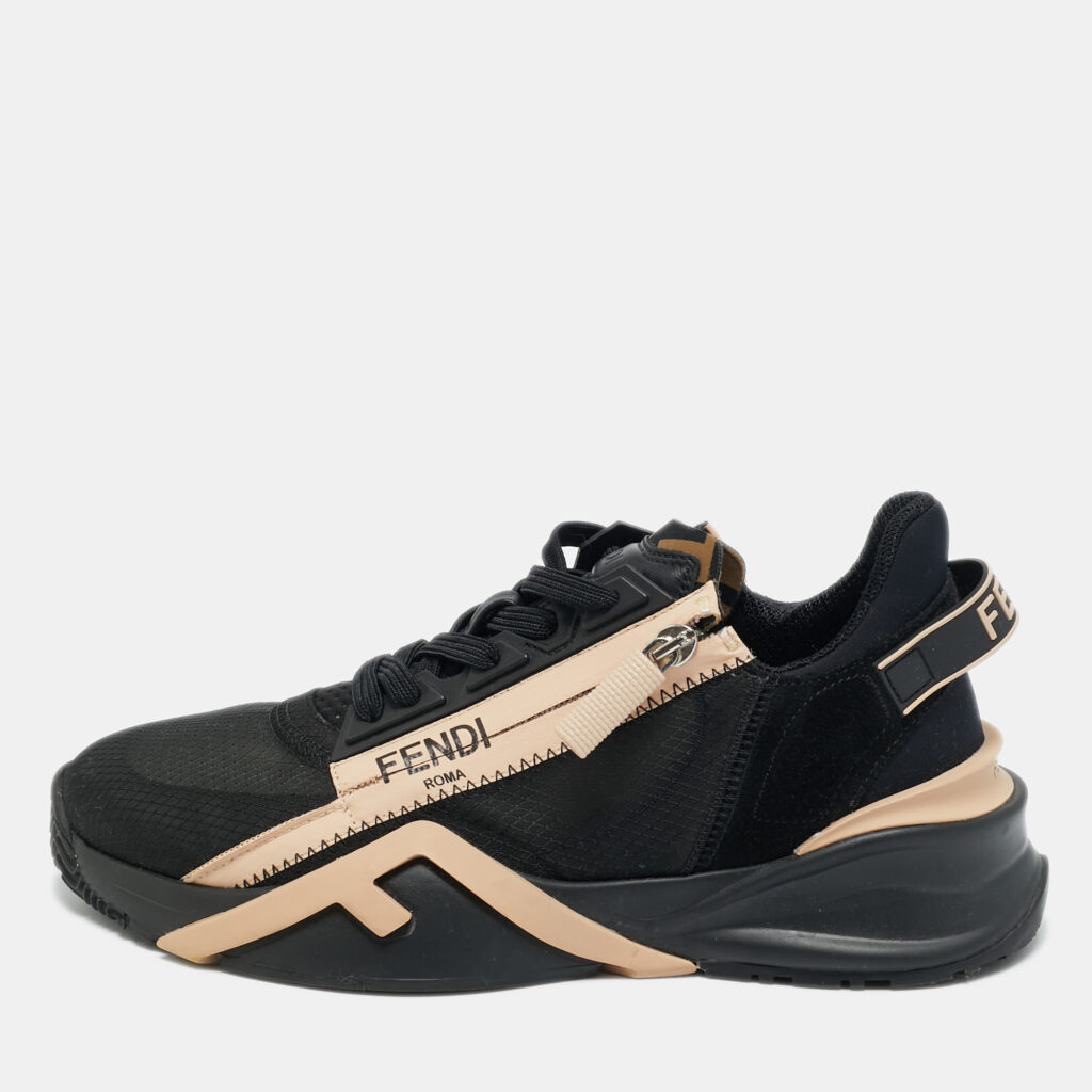 luxury-women-fendi-used-shoes-p1244424-001-1.jpg Fendi Black/Beige Mesh and Suede Flow Sneakers Size 38