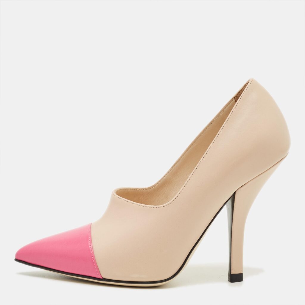 Fendi Beige/Pink Leather Pointed Toe Pumps Size 35