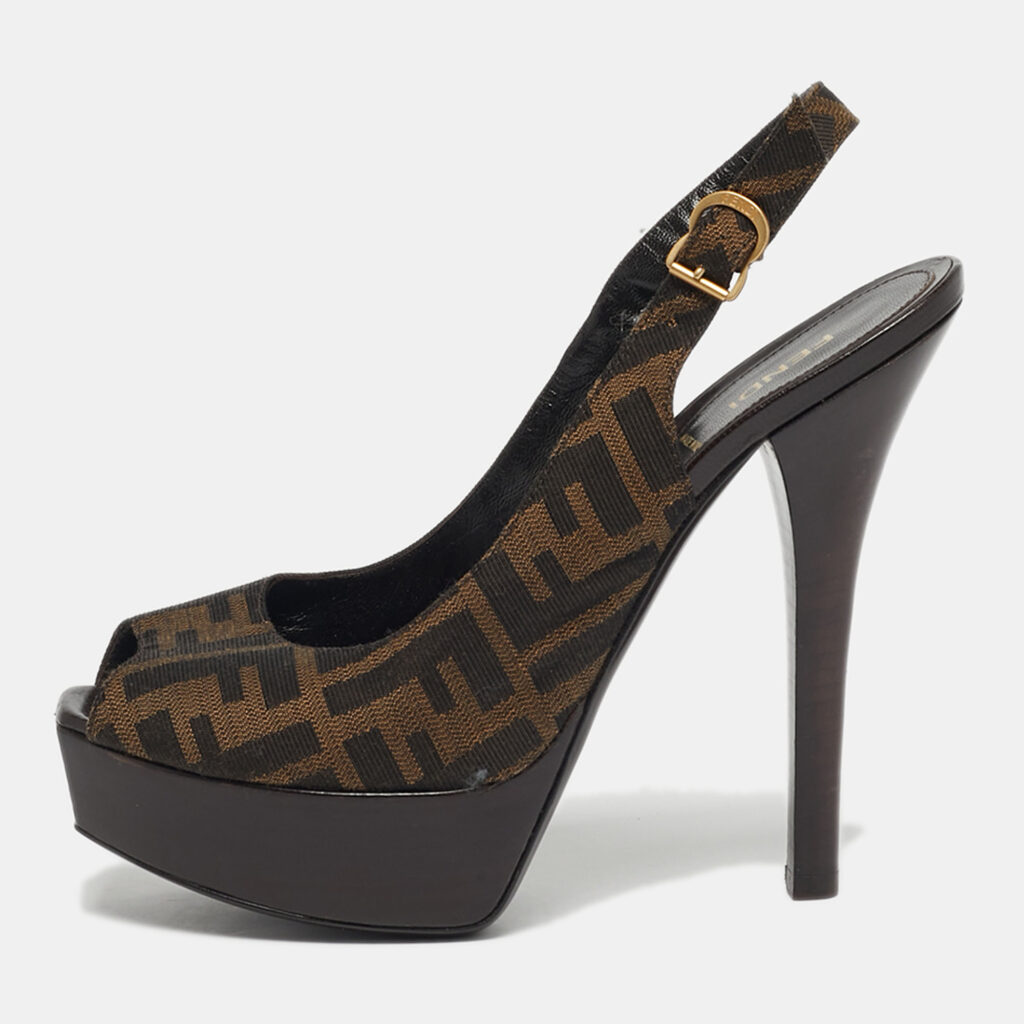 Fendi Fendista Size 39 Tobacco Zucca Canvas Platform Slingback Sandals Fendi Fendista Size 39 Tobacco Zucca Canvas Platform Slingback Sandals