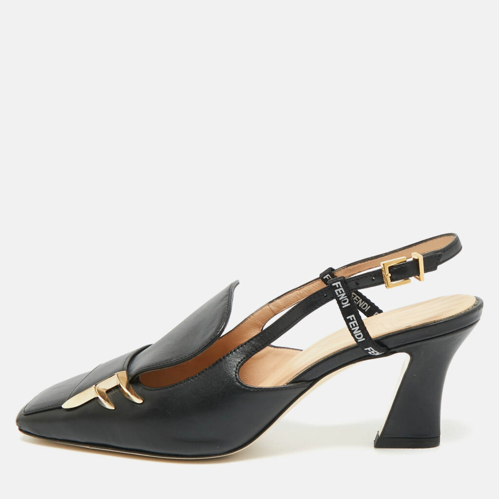 Fendi FFreedom Size 37 Black Leather Slingback Pumps Fendi FFreedom Size 37 Black Leather Slingback Pumps