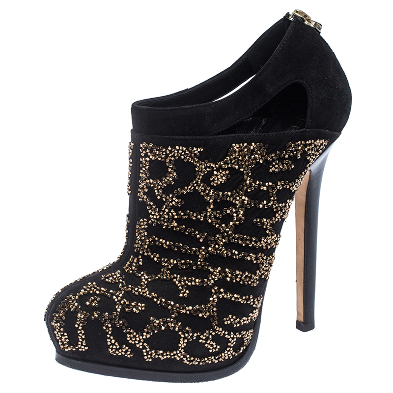Fendi Black Suede Crystal Embellished Platform Ankle Booties Size 37 Fendi Black Suede Crystal Embellished Platform Ankle Booties Size 37