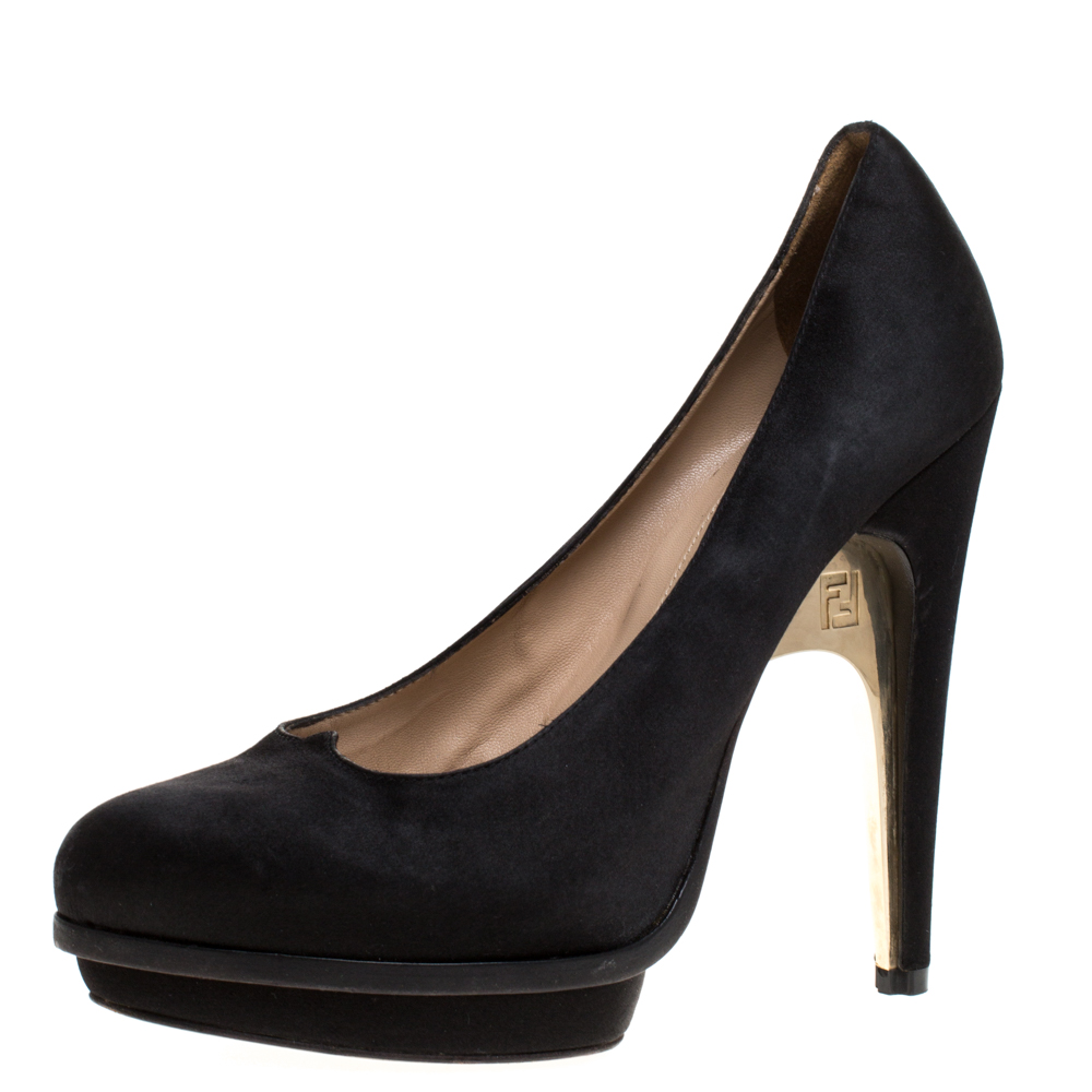 Fendi Black Satin Bridge Heel Platform Pumps Size 40 Fendi Black Satin Bridge Heel Platform Pumps Size 40