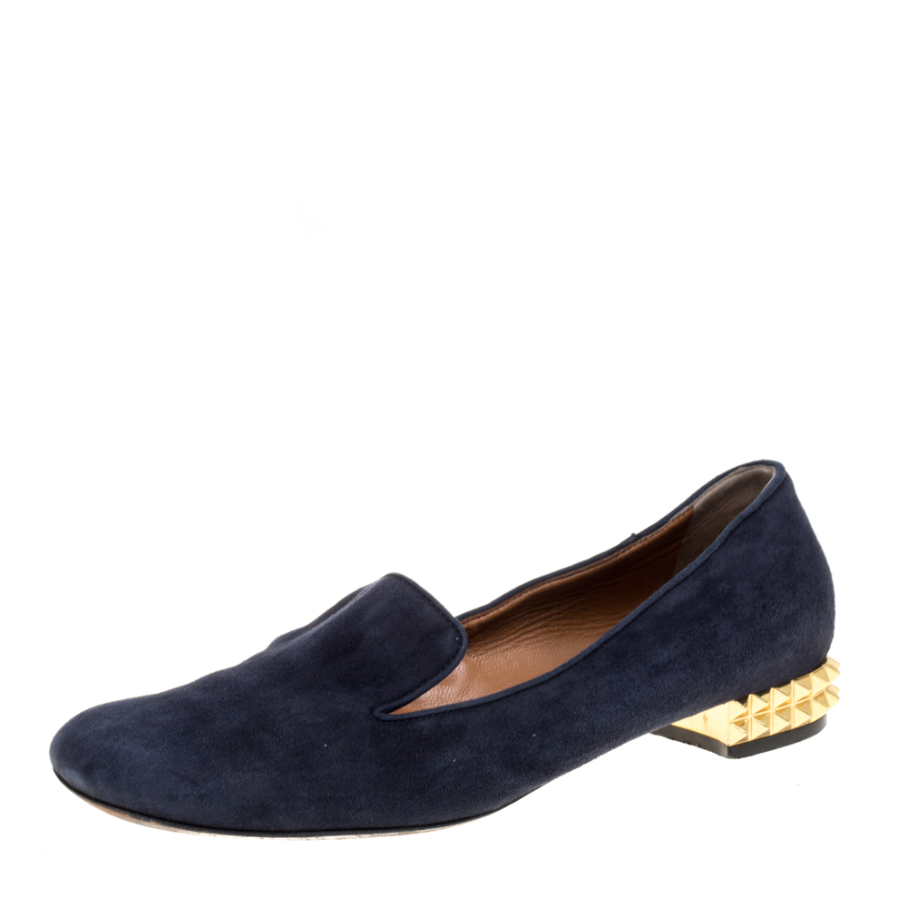Fendi Navy Blue Suede Studded Heel Smoking Slippers Size 38 Fendi Navy Blue Suede Studded Heel Smoking Slippers Size 38