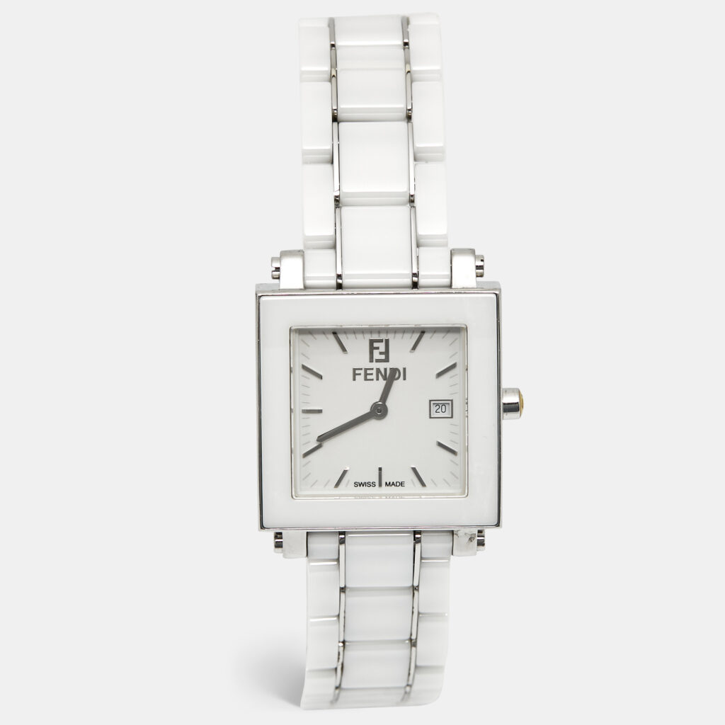 Fendi Quadro 6200G White Ceramic Enamel Stainless Steel Unisex Wristwatch 30 mm Fendi Quadro 6200G White Ceramic Enamel Stainless Steel Unisex Wristwatch 30 mm