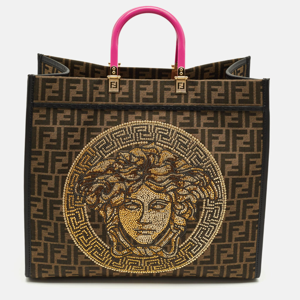 Fendi x Versace Brown/Black Zucca Canvas and Leather Large Sunshine Tote Fendi x Versace Brown/Black Zucca Canvas and Leather Large Sunshine Tote