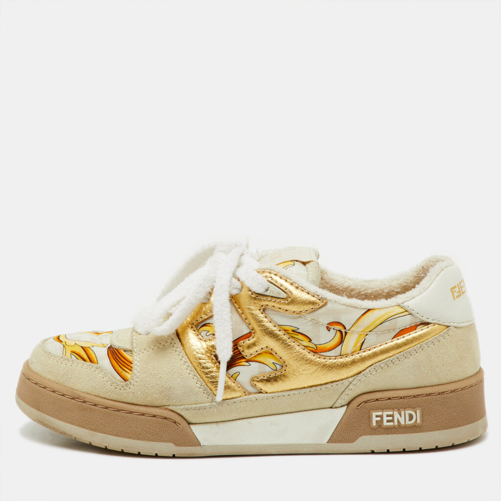 Fendi x Versace Beige/Gold Leather and Suede Match Sneakers Size 36 Fendi x Versace Beige/Gold Leather and Suede Match Sneakers Size 36