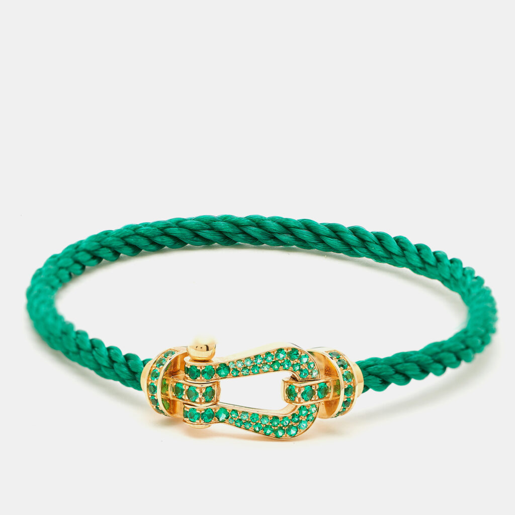 Fred Force 10 Emerald 18k Yellow Gold Green Cable Large Model Bracelet 19
