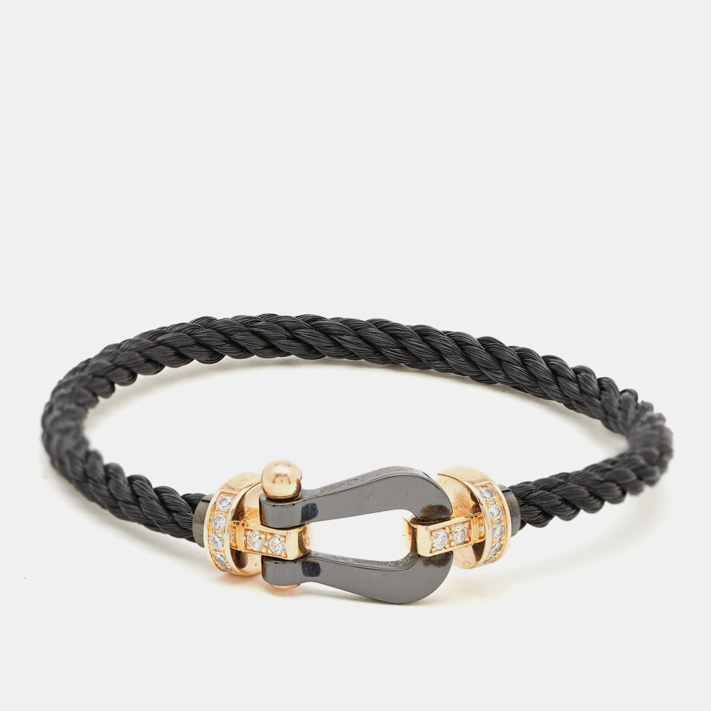 Fred Force 10 Diamond Ceramic 18k Rose Gold Black Cable Large Model Bracelet 16 Fred Force 10 Diamond Ceramic 18k Rose Gold Black Cable Large Model Bracelet 16