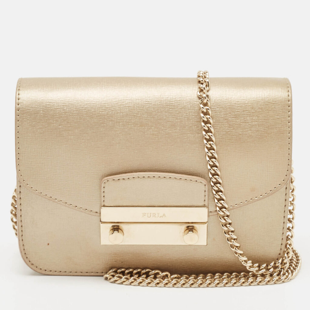 Furla Pale Gold Leather Mini Metropolis Crossbody Bag Furla Pale Gold Leather Mini Metropolis Crossbody Bag