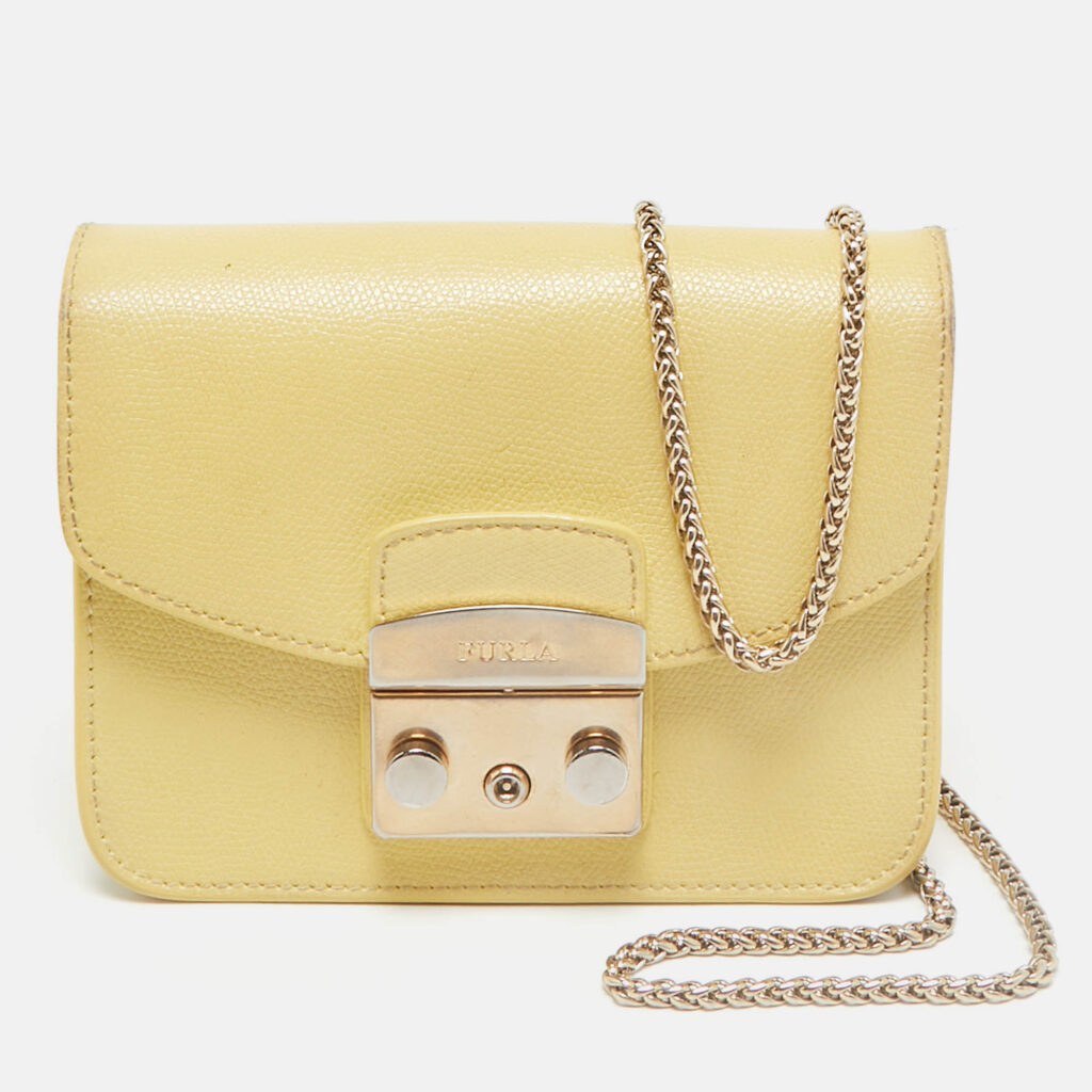 Furla Yellow Leather Mini Metropolis Chain Crossbody Bag Furla Yellow Leather Mini Metropolis Chain Crossbody Bag