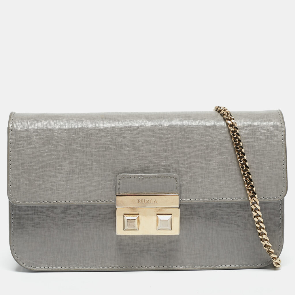 Furla Grey Saffiano Leather Mini Metropolis Crossbody Bag Furla Grey Saffiano Leather Mini Metropolis Crossbody Bag