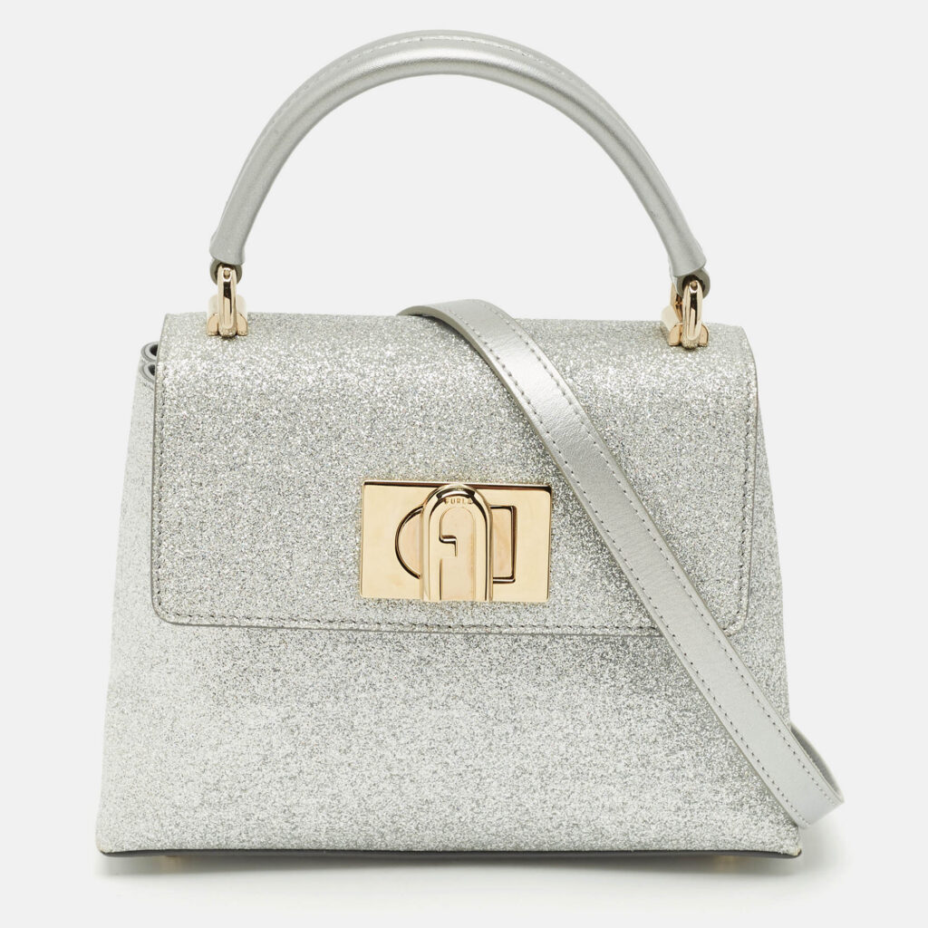 luxury-women-furla-used-handbags-p1173760-012-1.jpg Furla Silver Glitter and Leather Mini 1927 Top Handle Bag