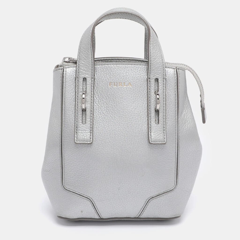 Furla Silver Leather Mini Perla Tote