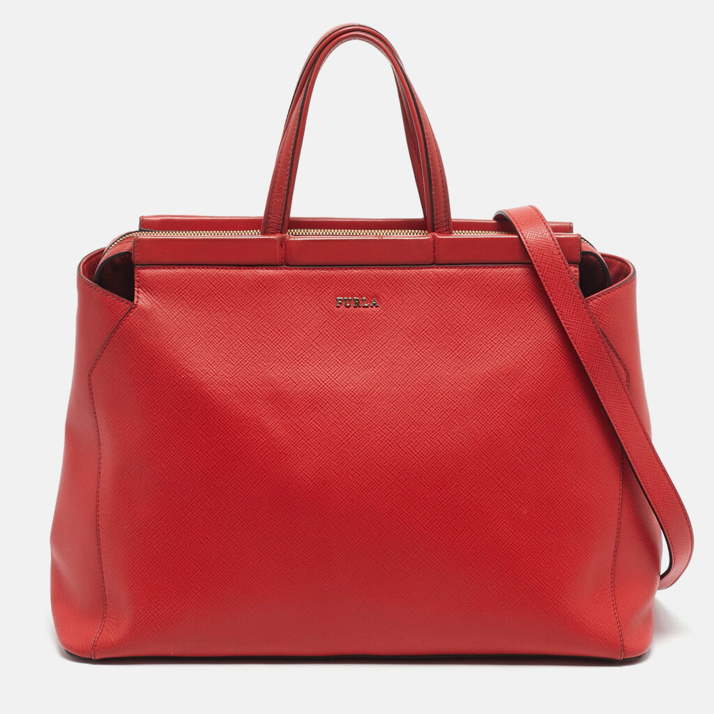 Furla Red Saffiano Leather Frame Satchel Furla Red Saffiano Leather Frame Satchel