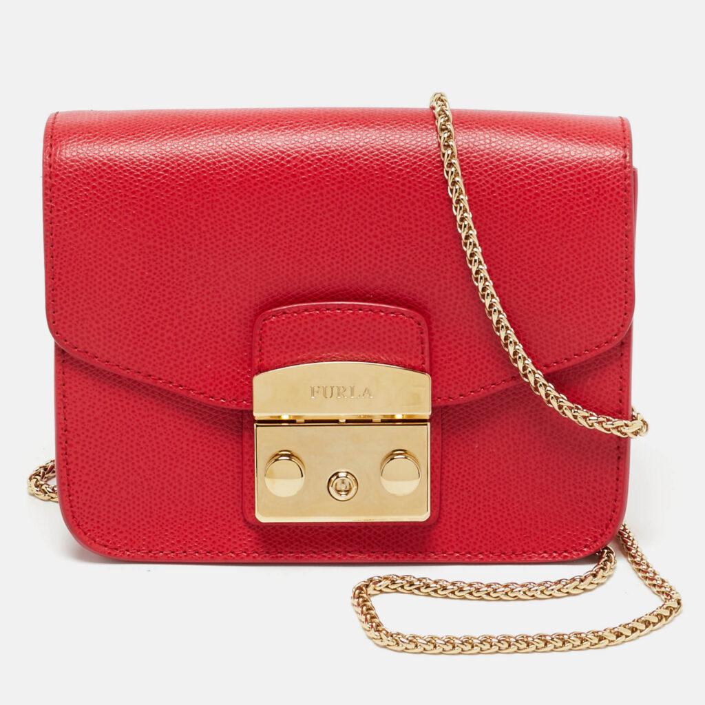 Furla Red Leather Mini Metropolis Chain Crossbody Bag Furla Red Leather Mini Metropolis Chain Crossbody Bag