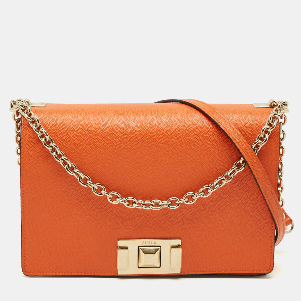 Furla Orange Leather Mimi Flap Crossbody Bag Furla Orange Leather Mimi Flap Crossbody Bag