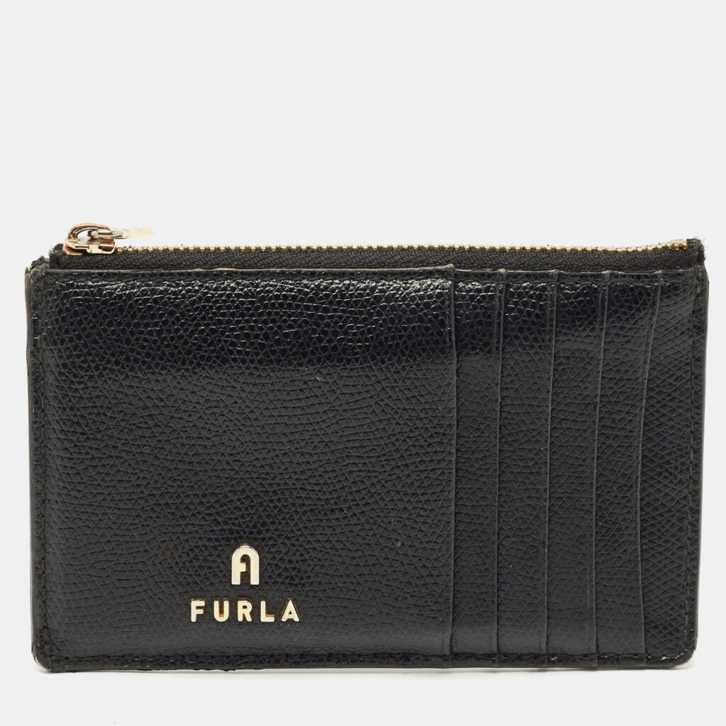Furla Black Leather Zip Card Holder Furla Black Leather Zip Card Holder
