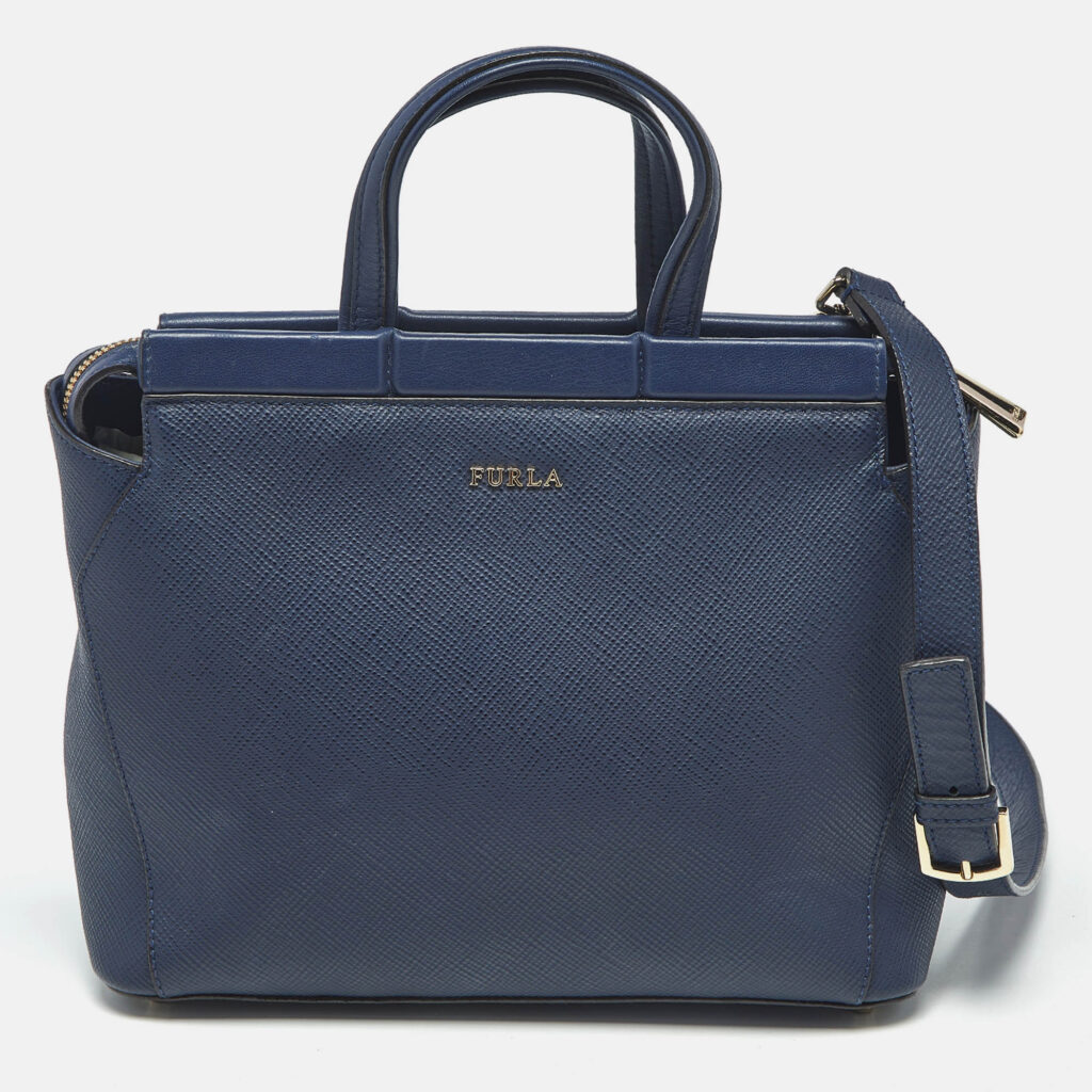 Furla Navy Blue Leather Small Talia Satchel