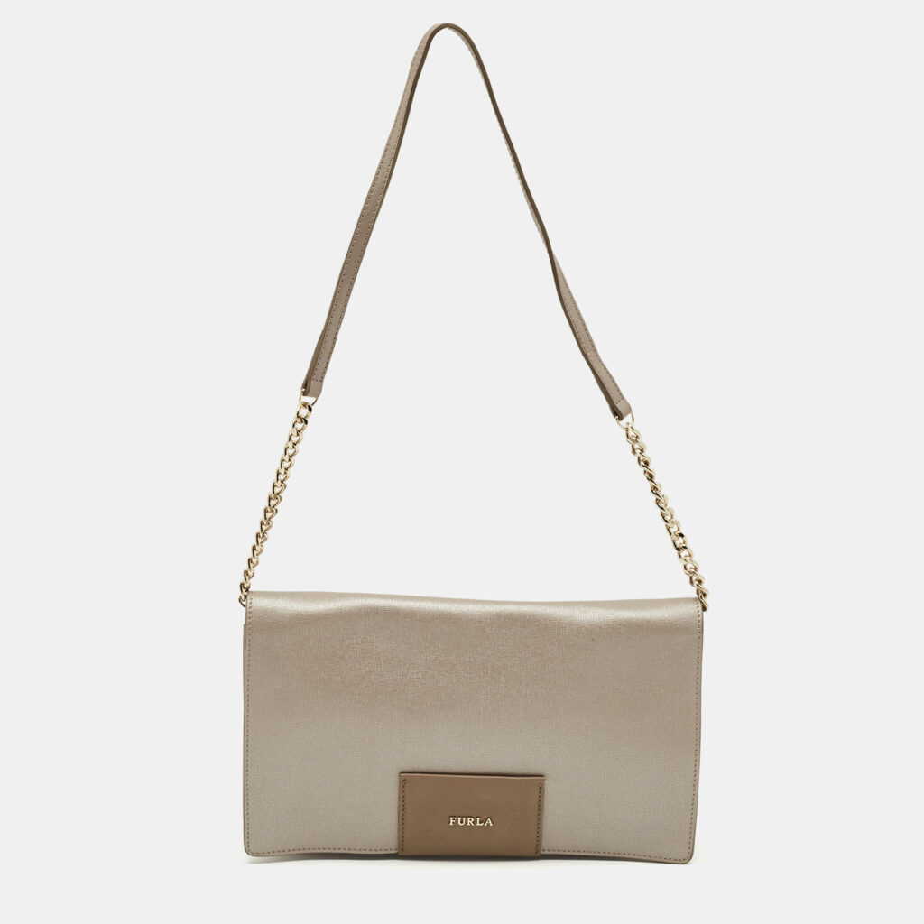Furla Grey Leather Logo Flap Shoulder Bag Furla Grey Leather Logo Flap Shoulder Bag