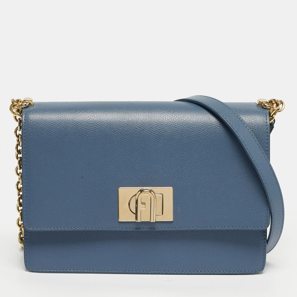 Furla Light Blue Leather 1927 Flap Shoulder Bag Furla Light Blue Leather 1927 Flap Shoulder Bag