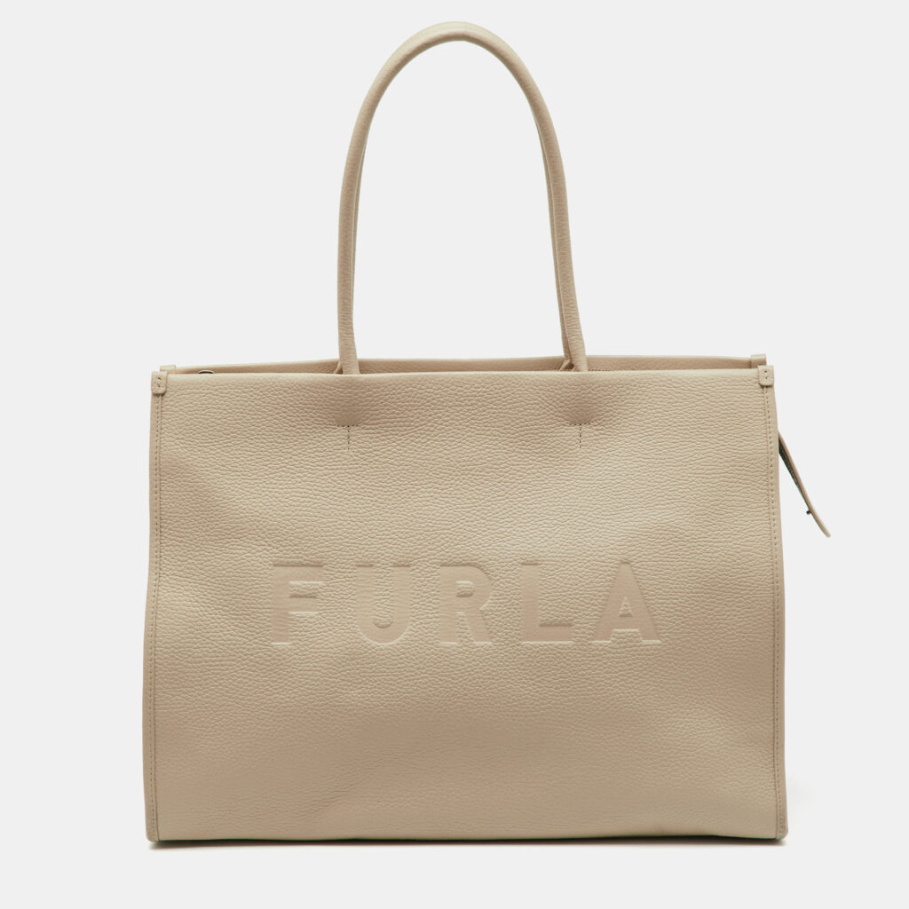 Furla Beige Leather Logo Embossed Shopper Tote Furla Beige Leather Logo Embossed Shopper Tote