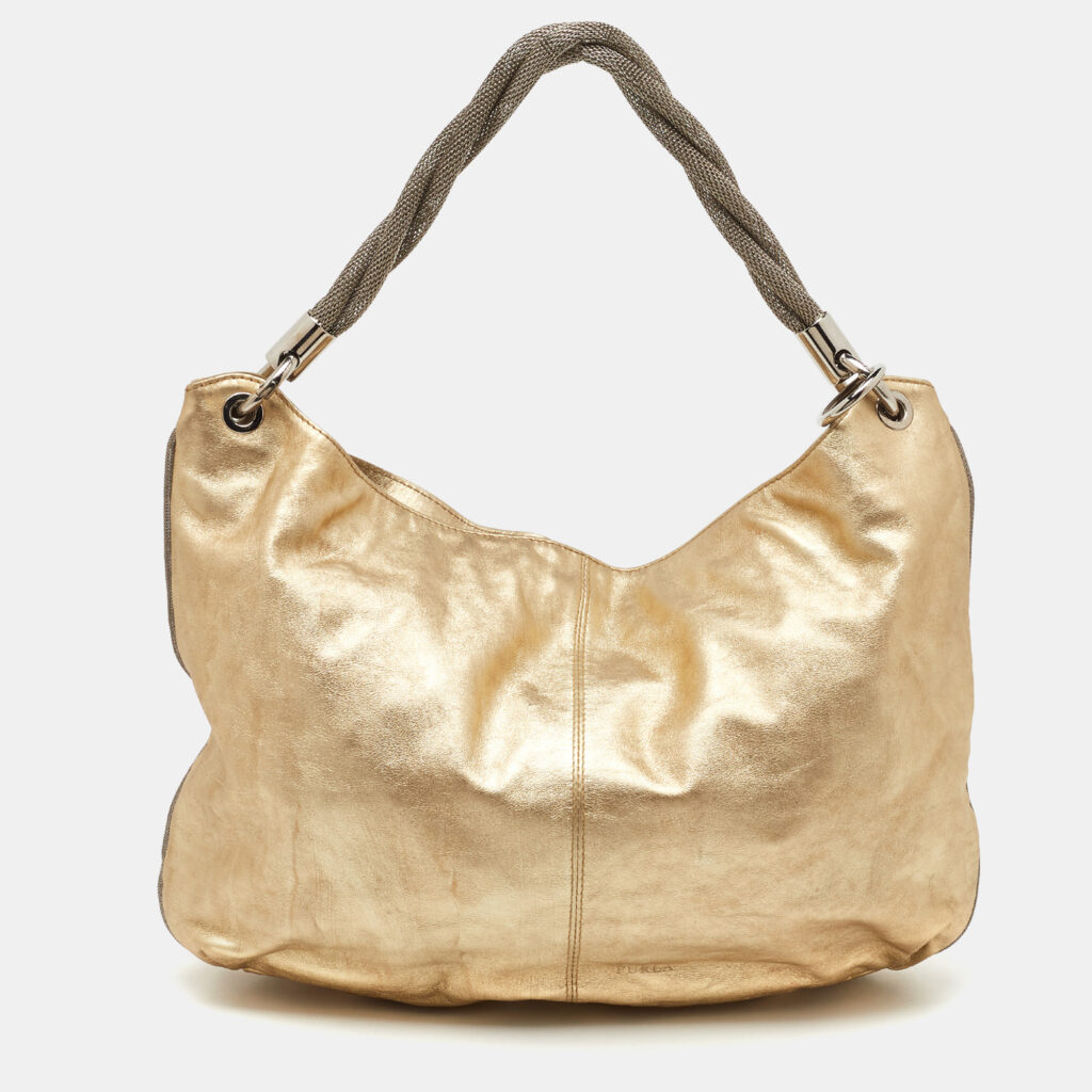 Furla Gold Leather Rope Chain Handle Hobo Furla Gold Leather Rope Chain Handle Hobo