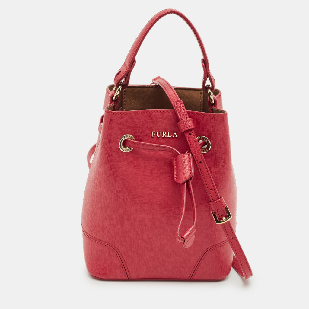 luxury-women-furla-used-handbags-p1236586-001.jpg Furla Pink Leather Mini Stacy Drawstring Bucket Bag