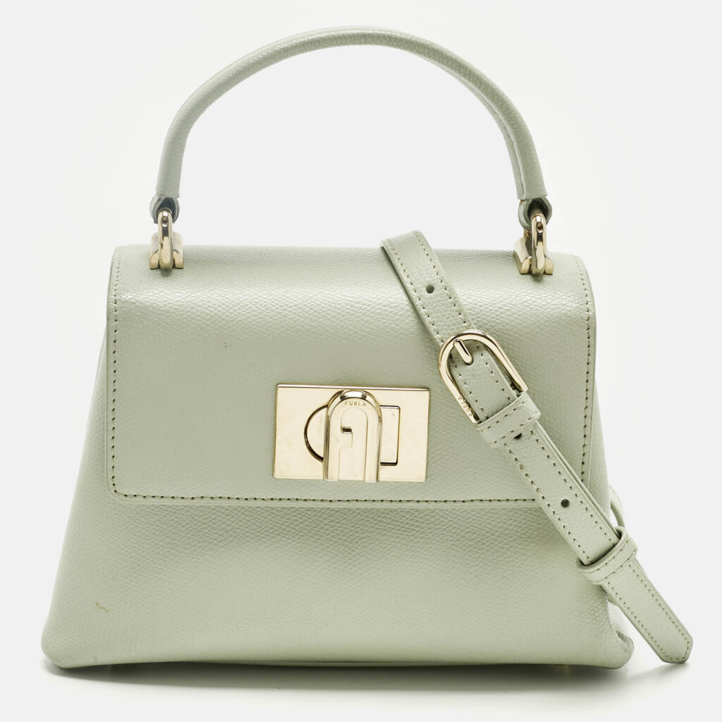 luxury-women-furla-used-handbags-p1238826-020-1.jpg Furla Light Green Leather Mini 1927 Top Handle Bag