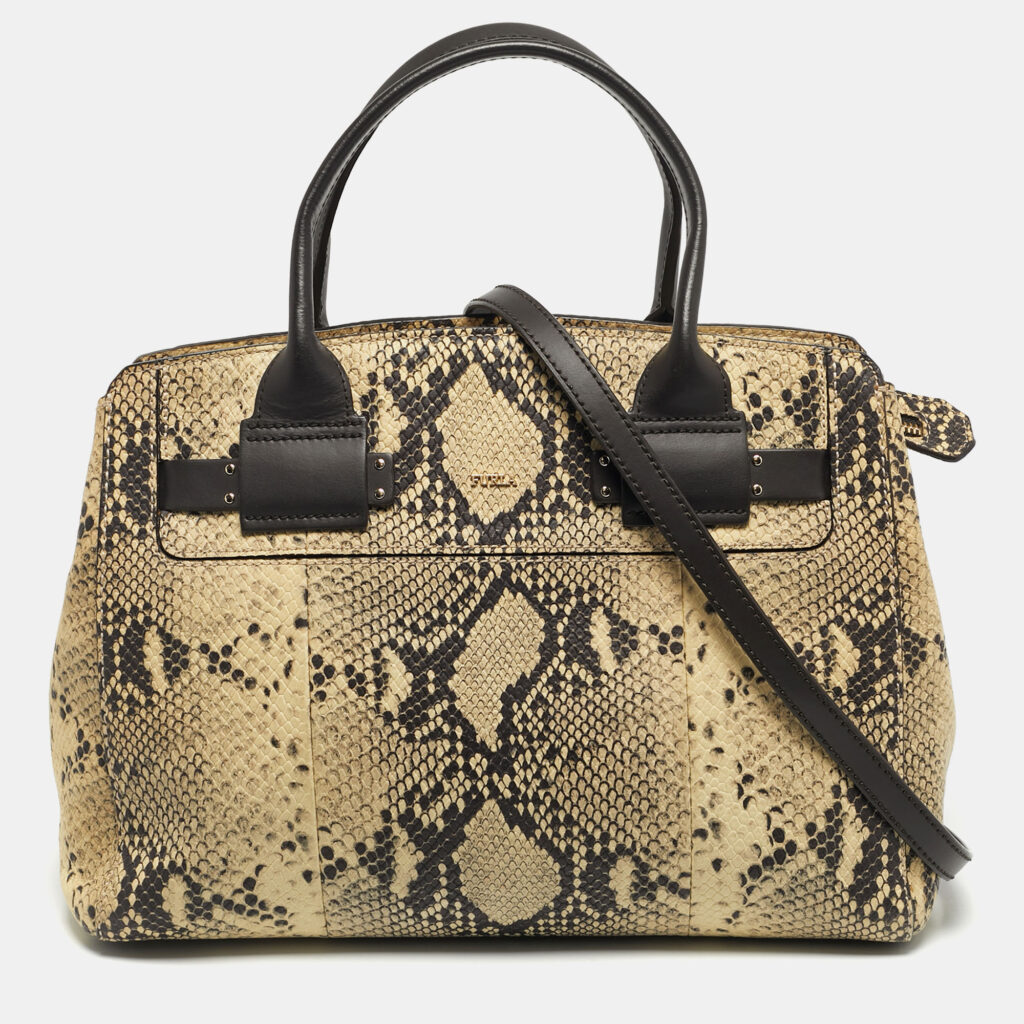 luxury-women-furla-used-handbags-p1241734-003.jpg Furla Cream/Black Python Embossed Leather Lucky Tote