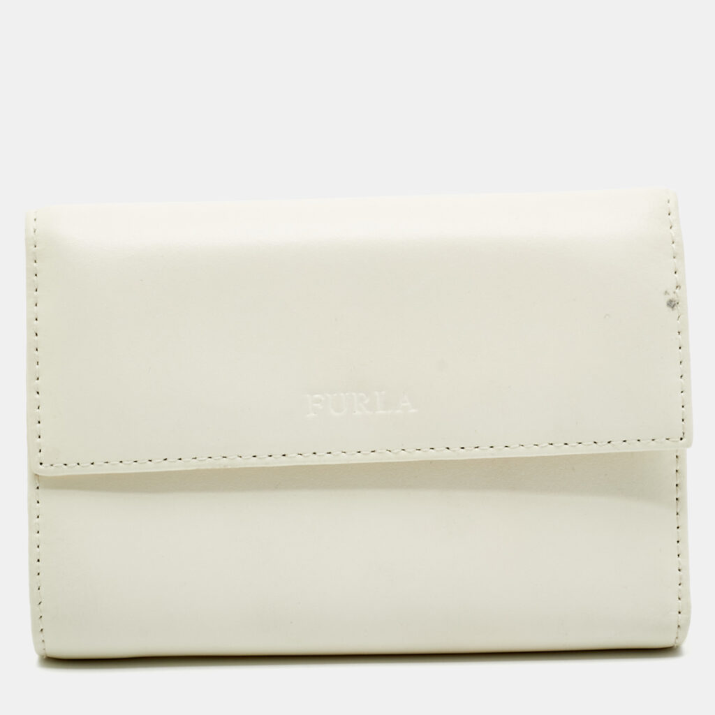 luxury-women-furla-used-handbags-p1249538-001-1.jpg Furla Off White Leather Trifold Flap Wallet