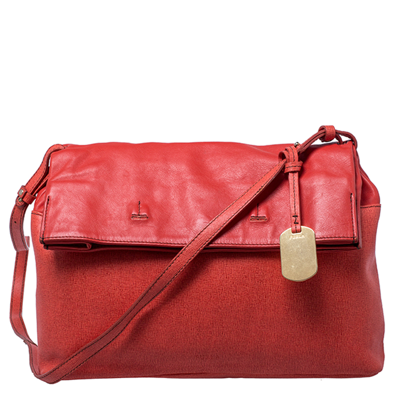 Furla Orange Leather Fold Over Shoulder Bag Furla Orange Leather Fold Over Shoulder Bag