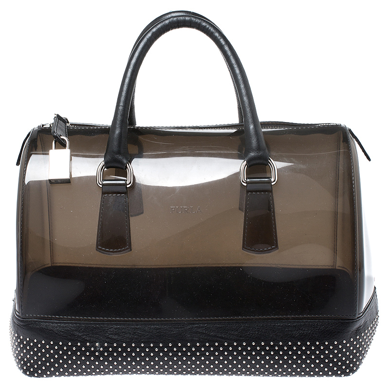 Furla Black PVC and Leather Studded Candy Satchel Furla Black PVC and Leather Studded Candy Satchel