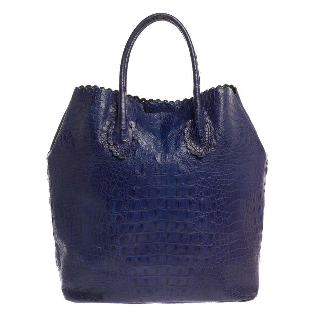Furla Indigo Croc Embossed Leather Tote Furla Indigo Croc Embossed Leather Tote